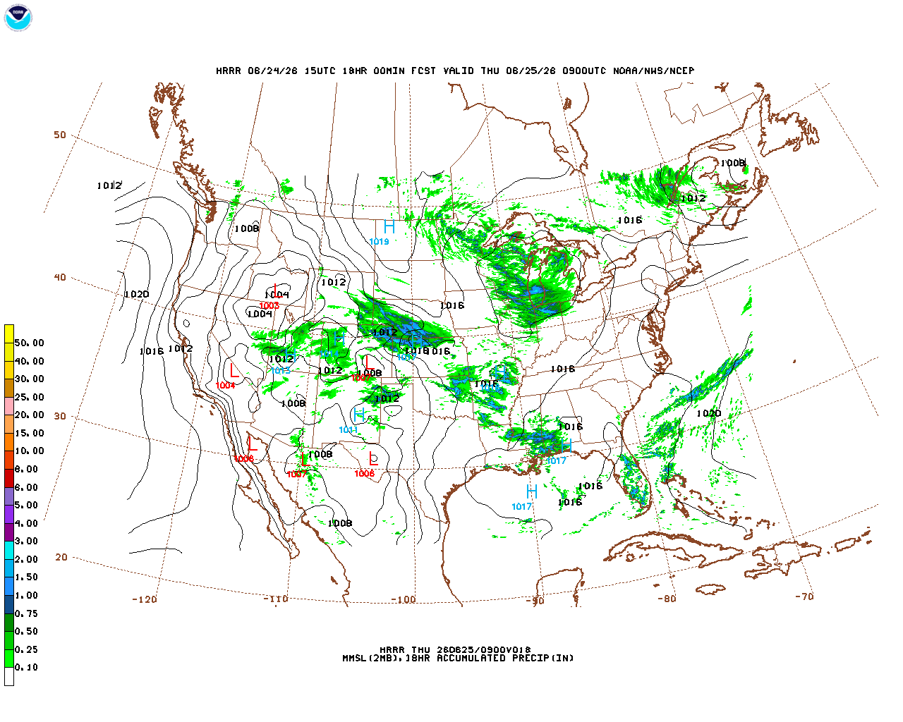 Latest 18 hour total precipitation forecast