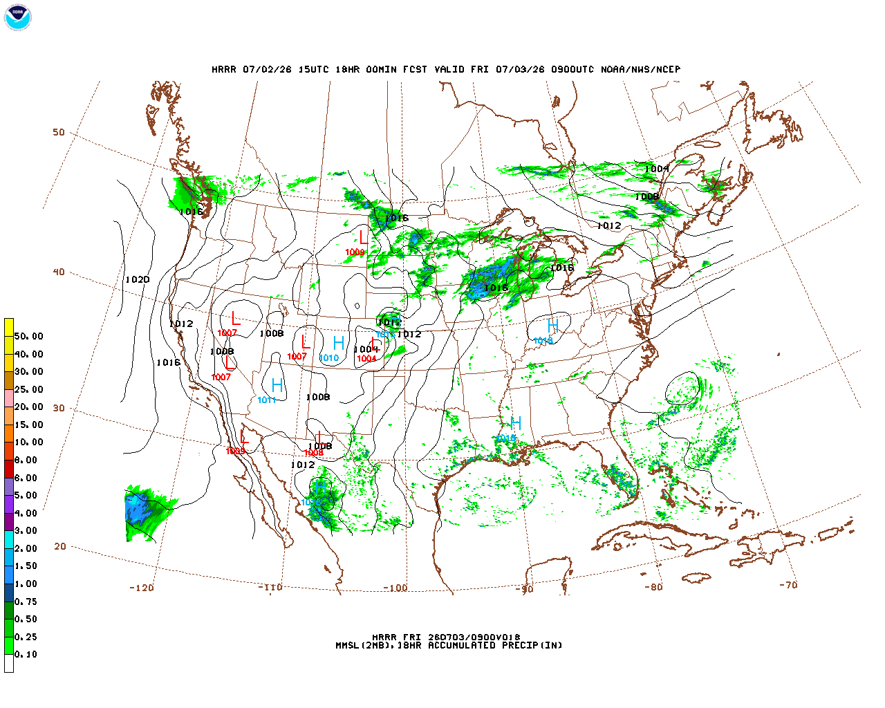Latest 18 hour total precipitation forecast