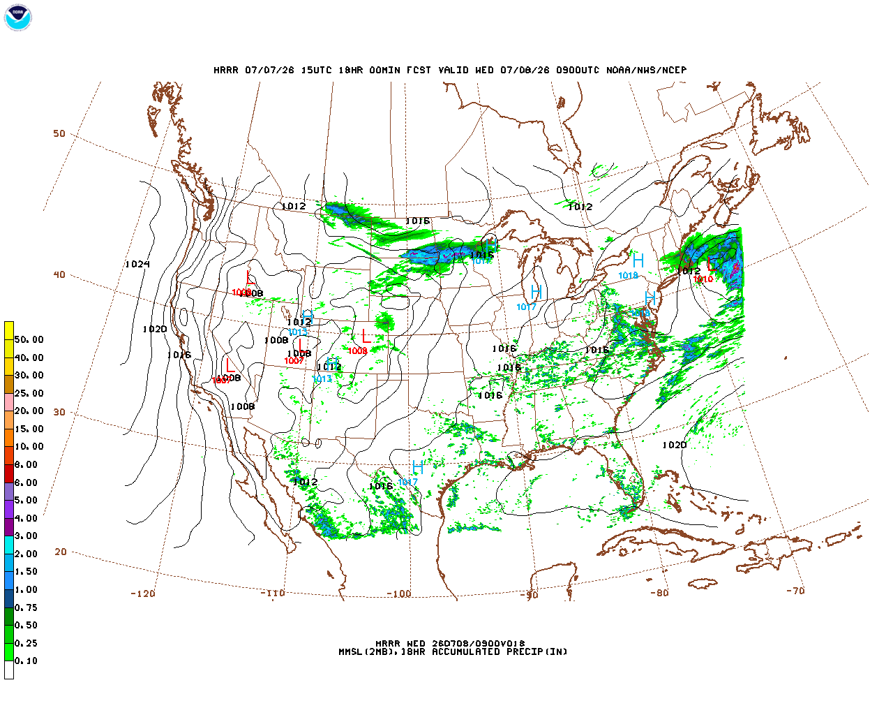 Latest 18 hour total precipitation forecast