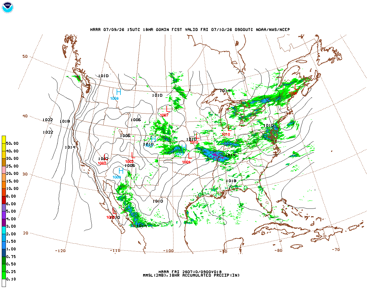 Latest 18 hour total precipitation forecast