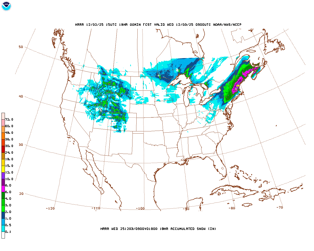 Latest 18 hour total precipitation forecast