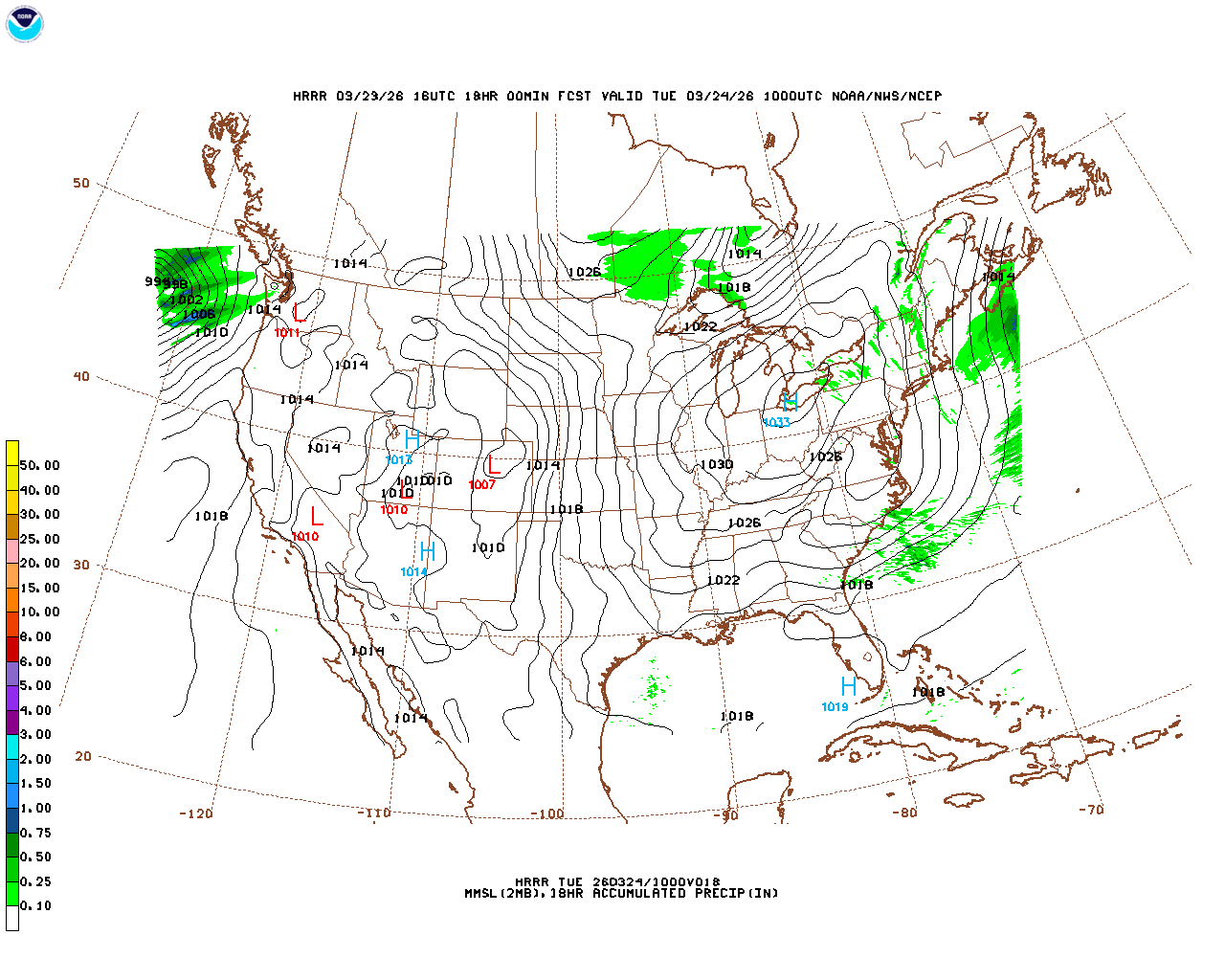 Latest 18 hour total precipitation forecast