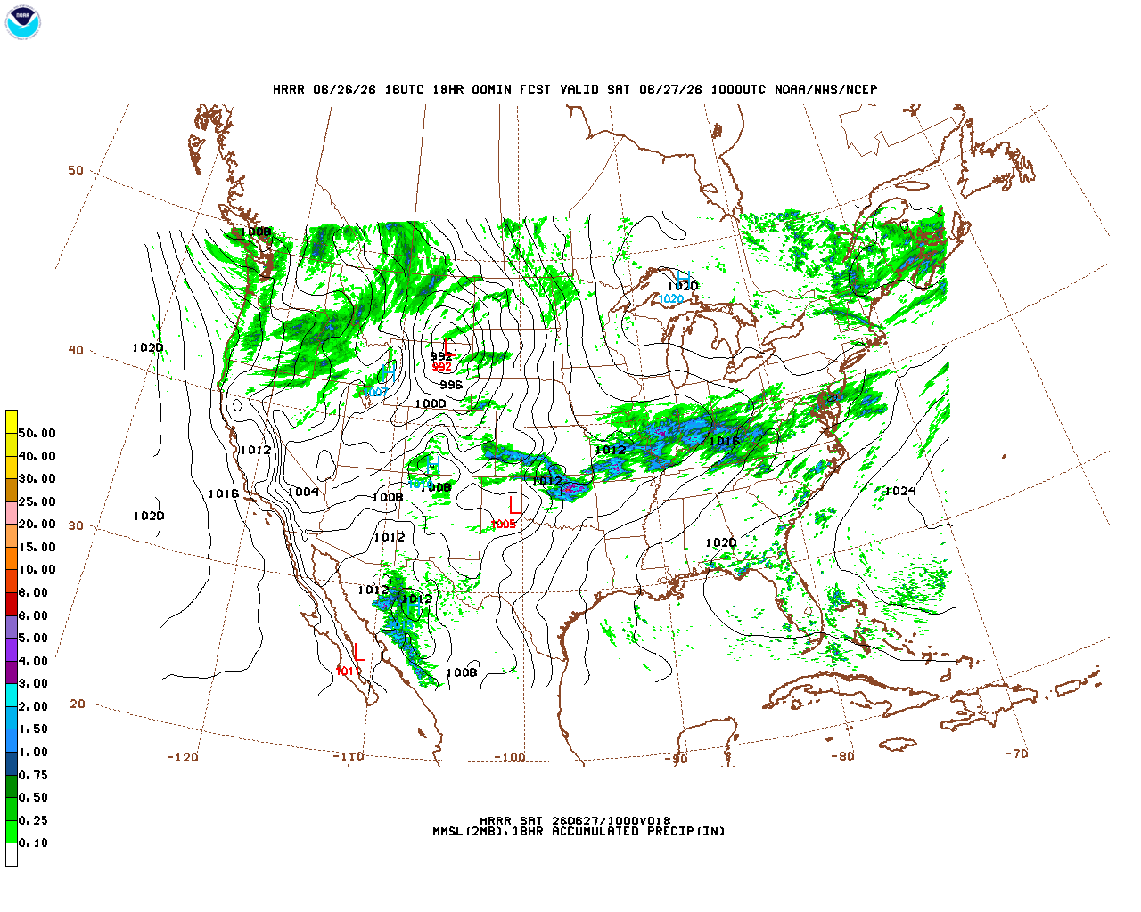 Latest 18 hour total precipitation forecast