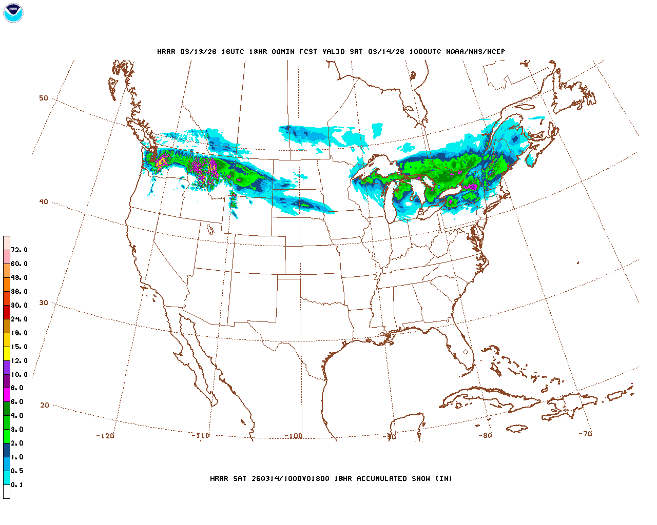 Latest 18 hour total precipitation forecast