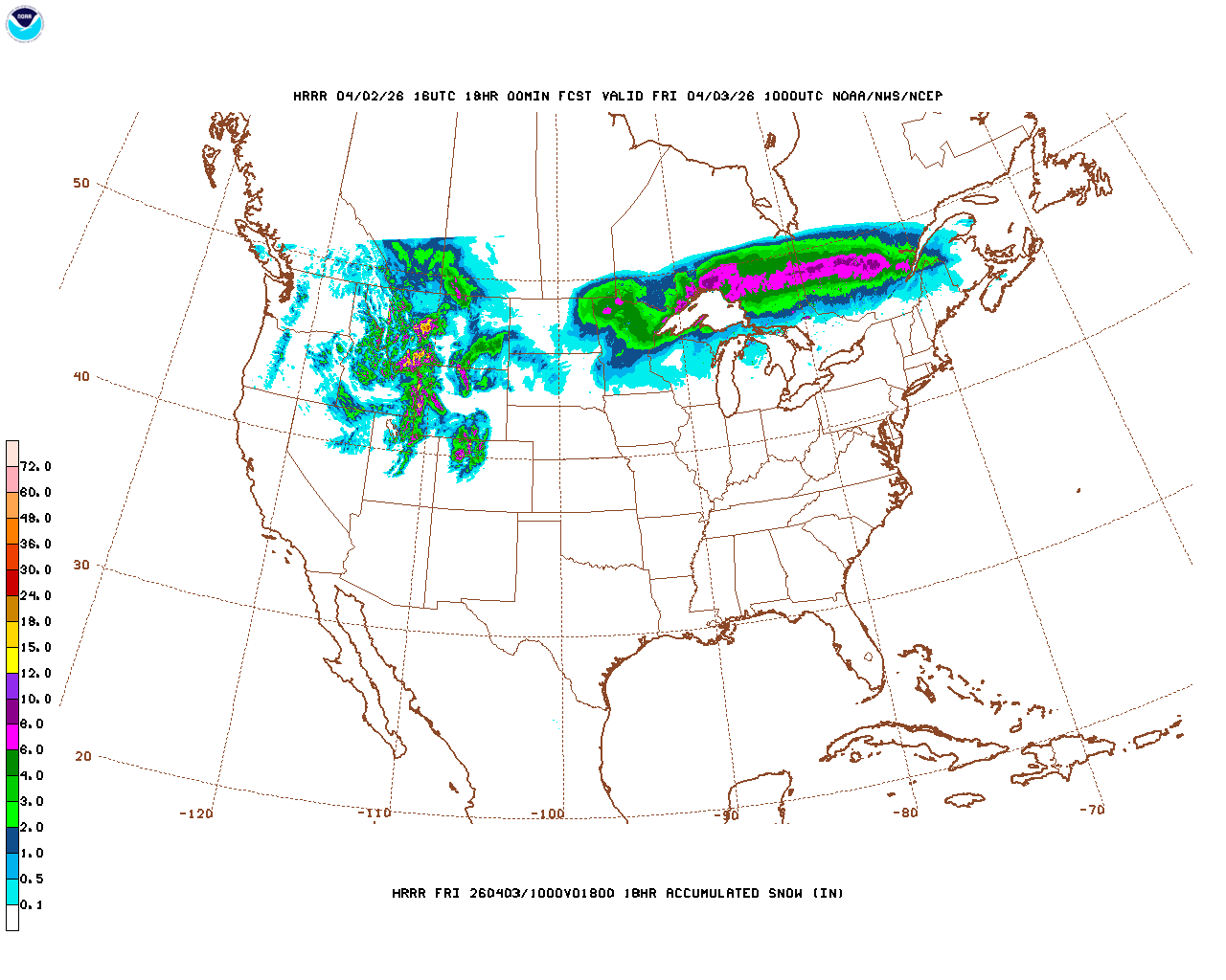 Latest 18 hour total precipitation forecast