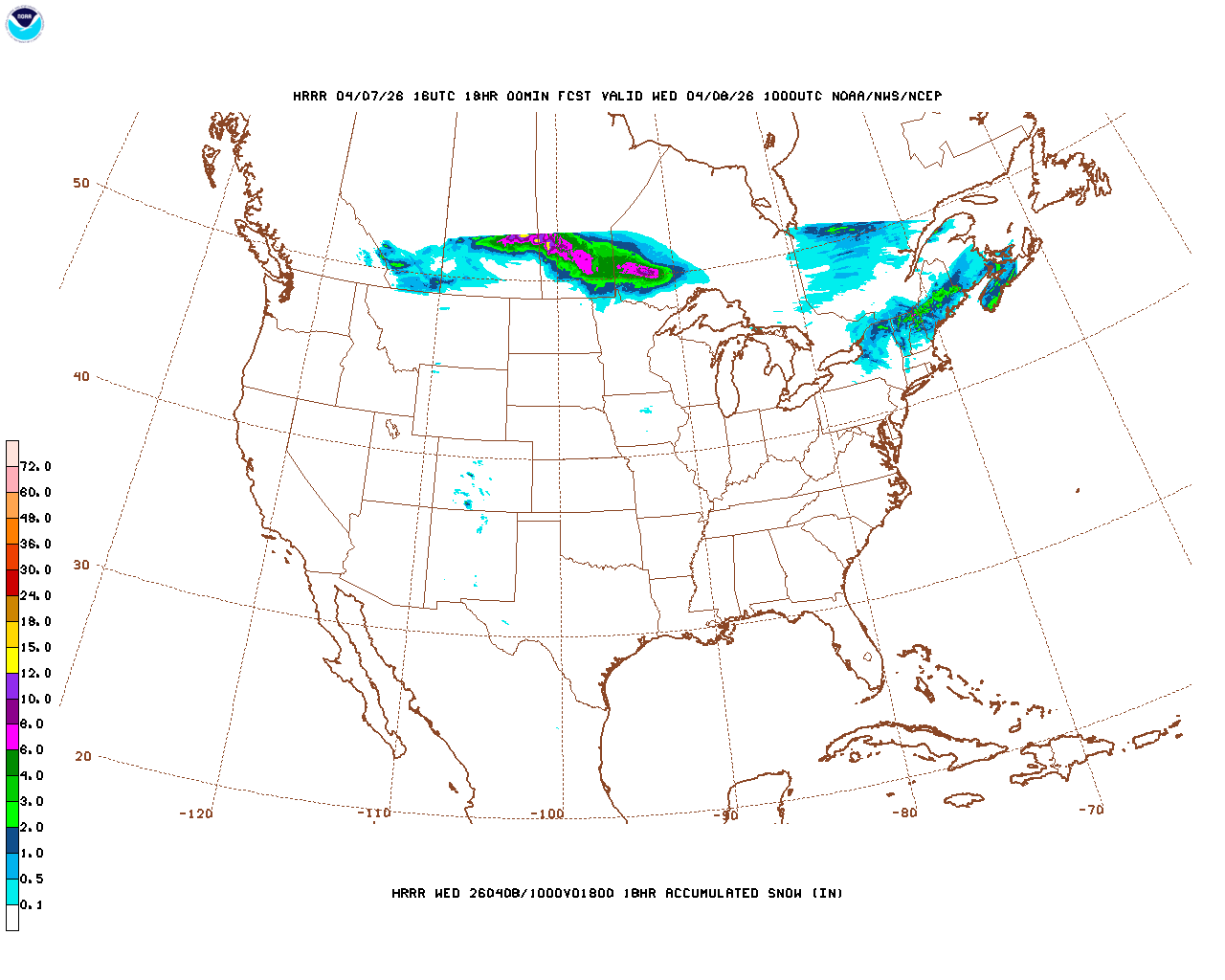 Click to enlarge the hourly snow forecast Latest 18 hour total precipitation forecast