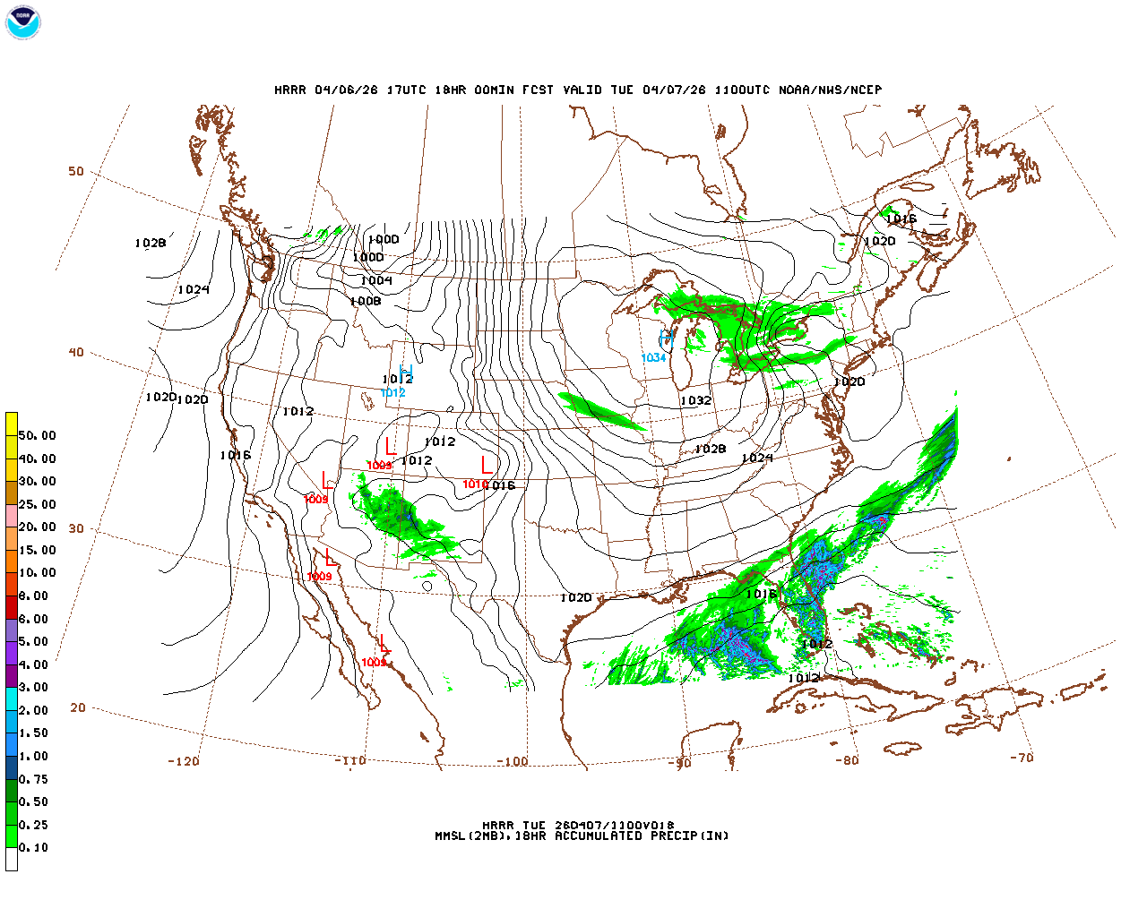 Latest 18 hour total precipitation forecast