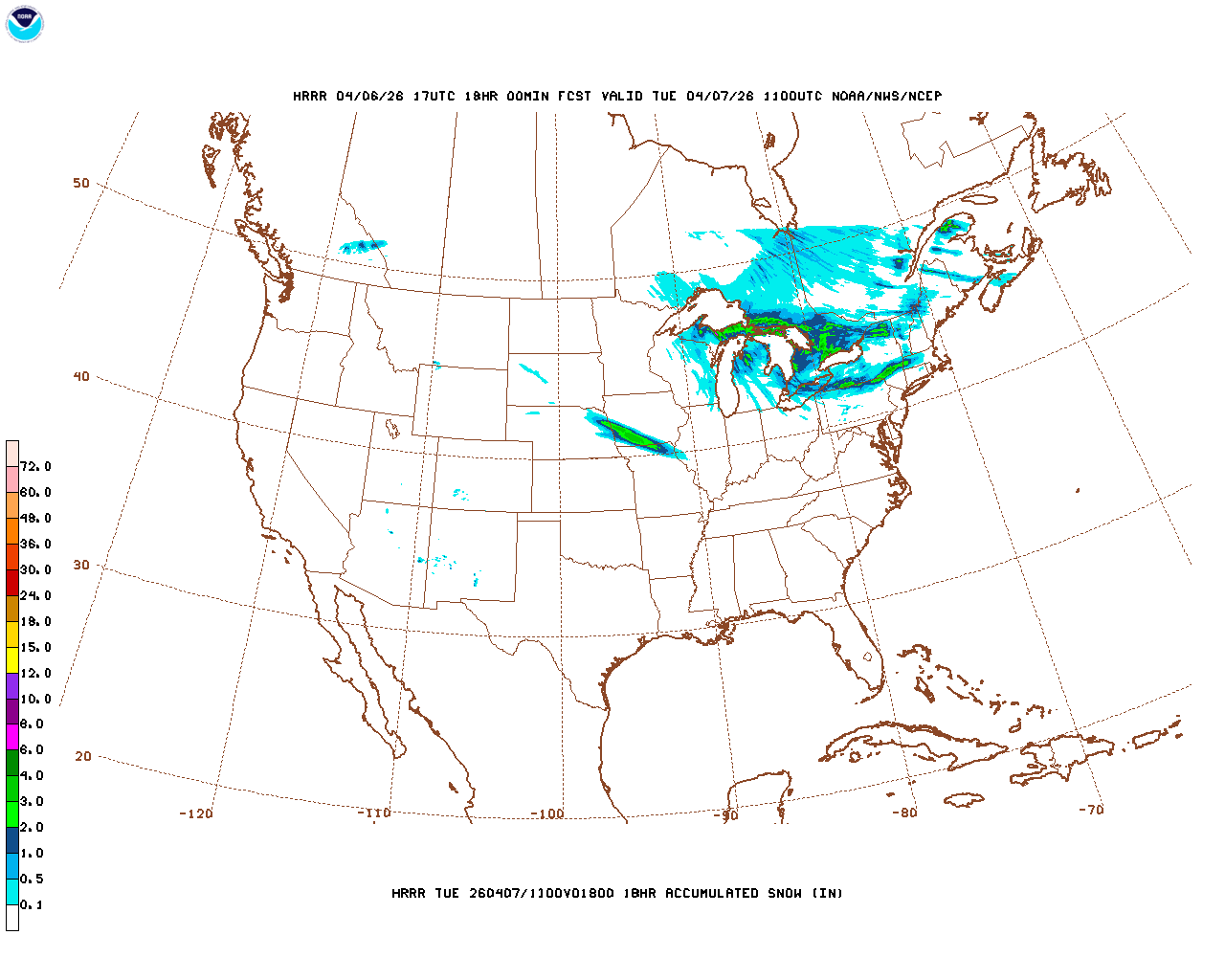 Latest 18 hour total precipitation forecast