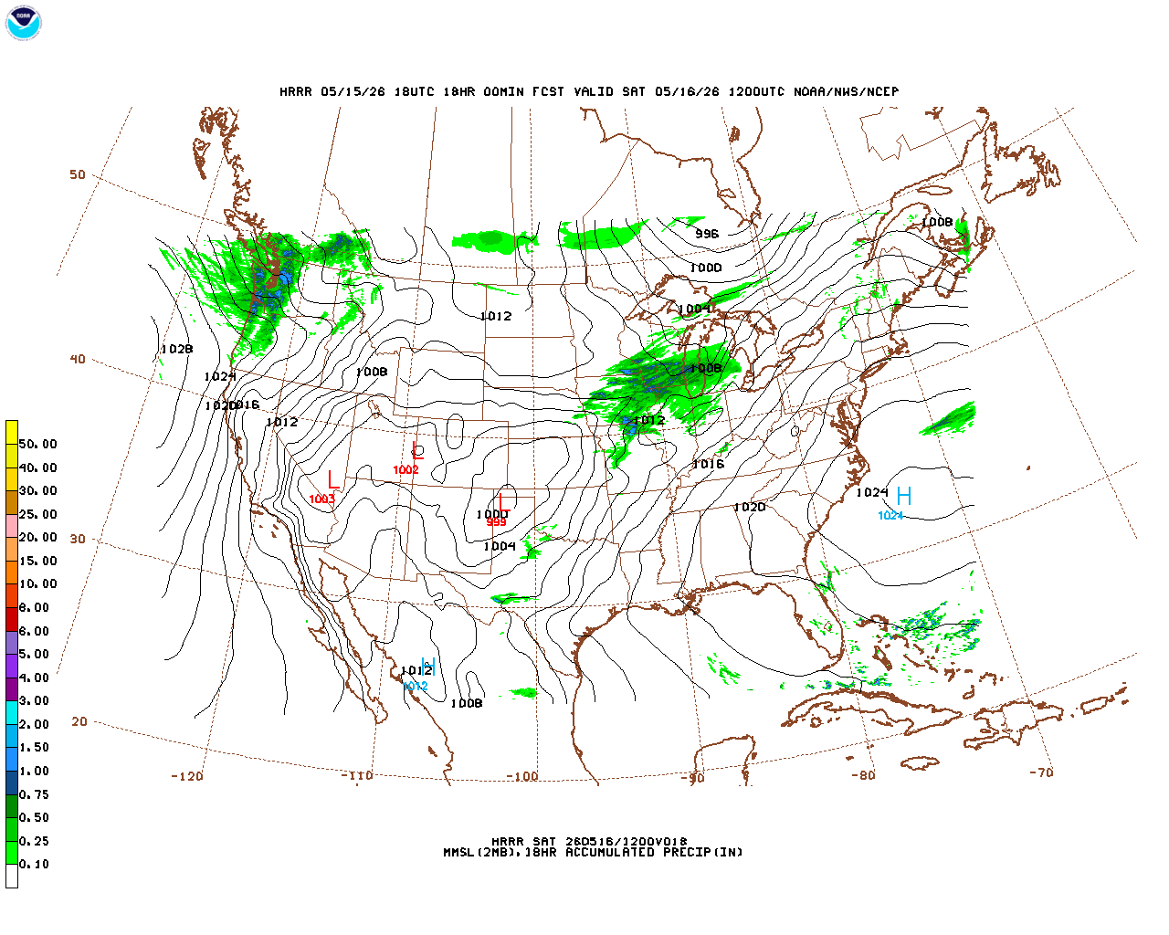 Latest 18 hour total precipitation forecast