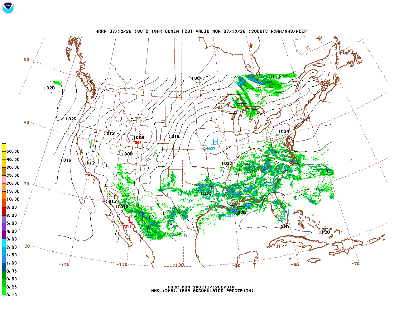 Latest 18 hour total precipitation forecast