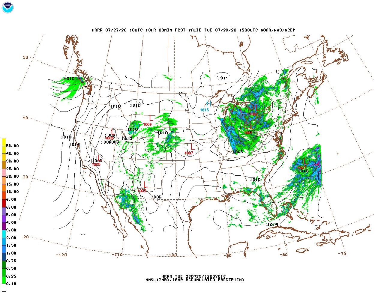 Latest 18 hour total precipitation forecast