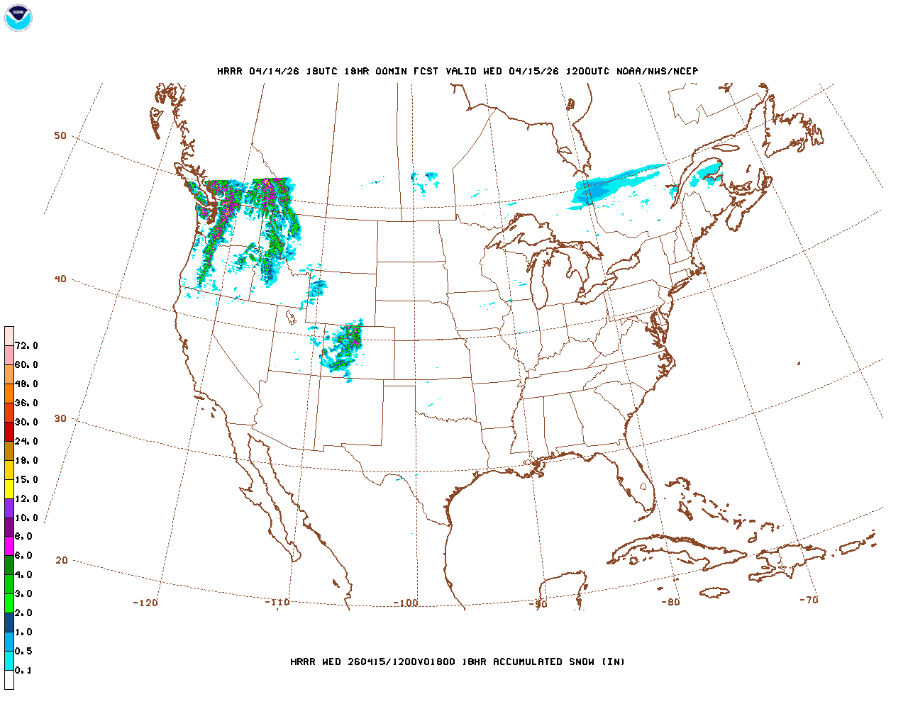 Click to enlarge the hourly snow forecast Latest 18 hour total precipitation forecast