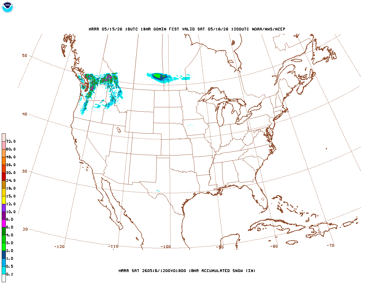Latest 18 hour total precipitation forecast