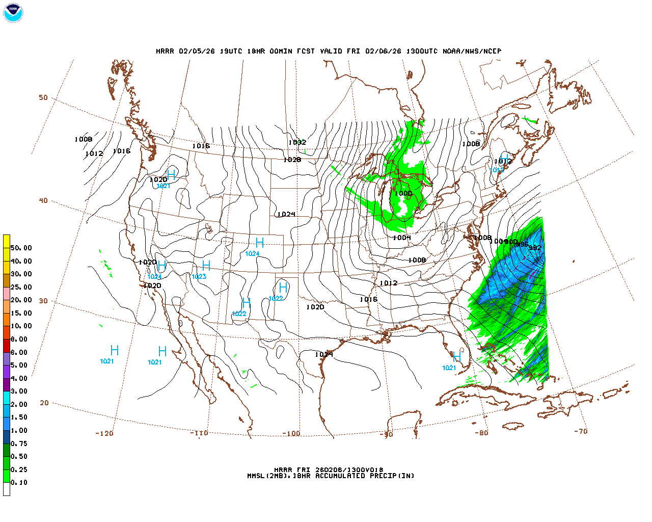 Latest 18 hour total precipitation forecast