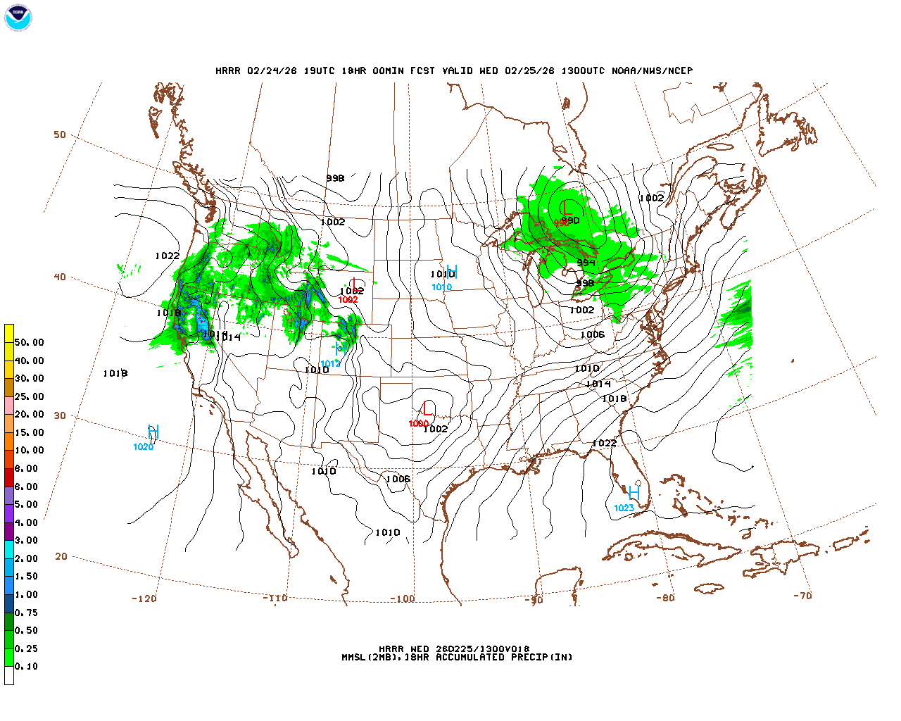 Latest 18 hour total precipitation forecast