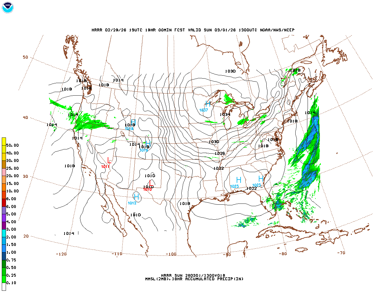 Click to enlarge the hourly precipitation forecast Latest 18 hour total precipitation forecast