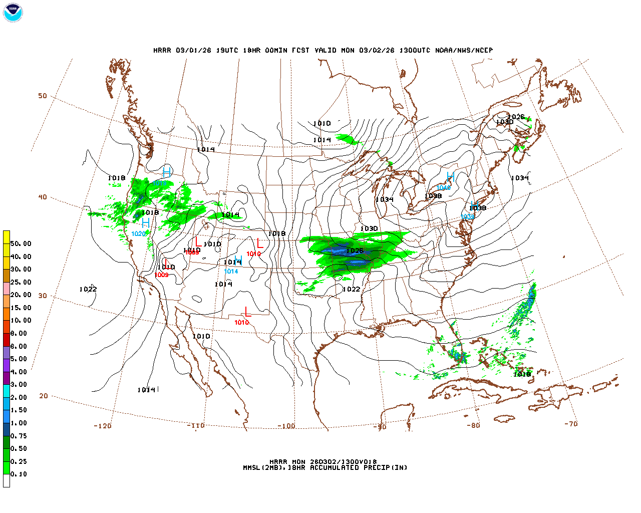 Latest 18 hour total precipitation forecast