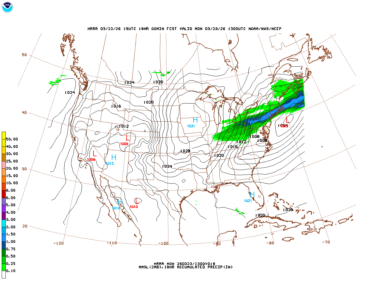 Click to enlarge the hourly precipitation forecast Latest 18 hour total precipitation forecast