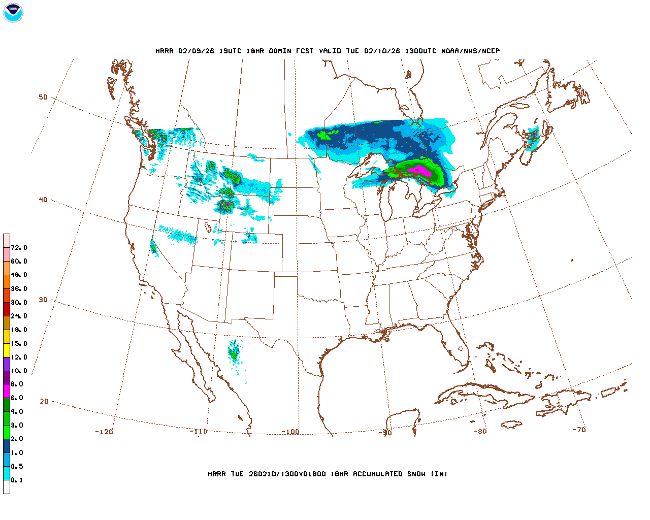 Latest 18 hour total precipitation forecast