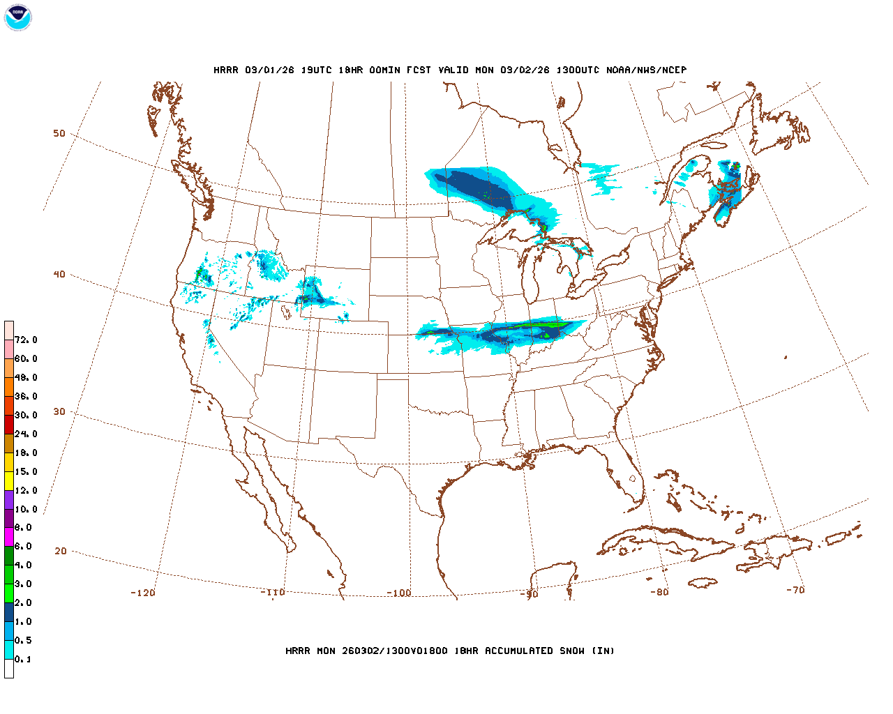 Latest 18 hour total precipitation forecast