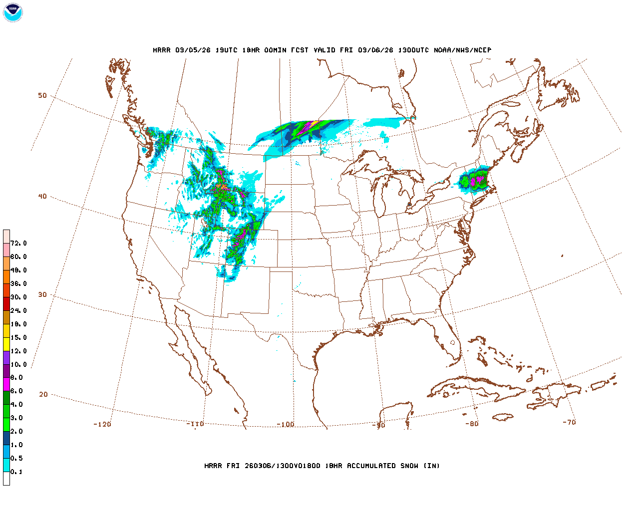 Latest 18 hour total precipitation forecast