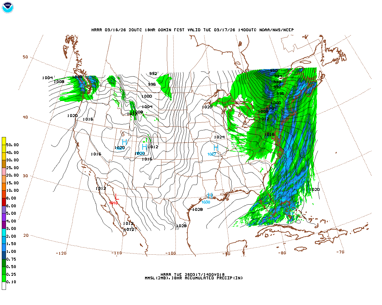 Click to enlarge the hourly precipitation forecast Latest 18 hour total precipitation forecast