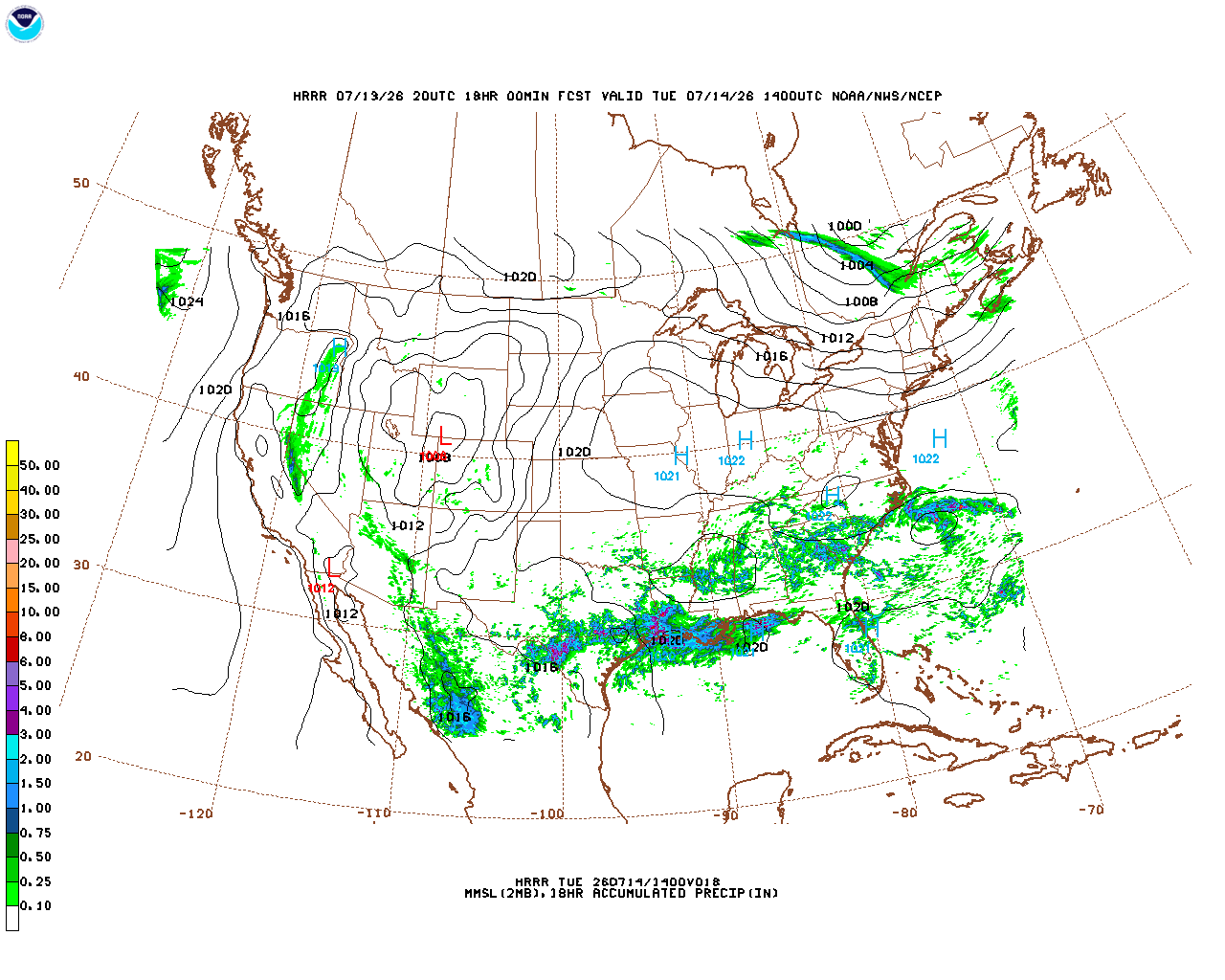 Click to enlarge the hourly precipitation forecast Latest 18 hour total precipitation forecast