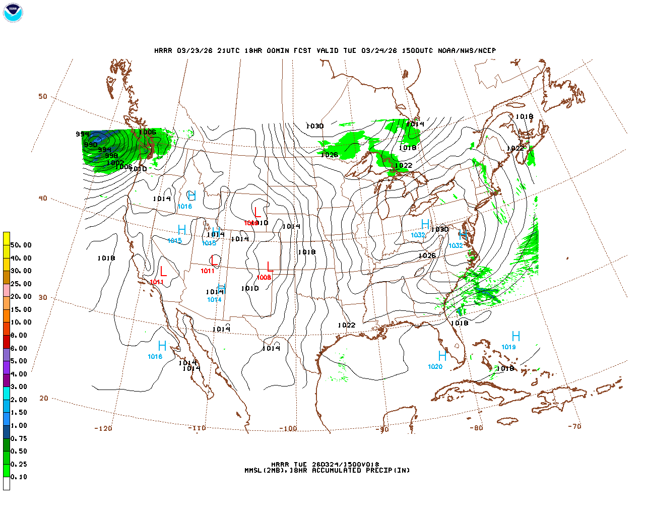 Latest 18 hour total precipitation forecast