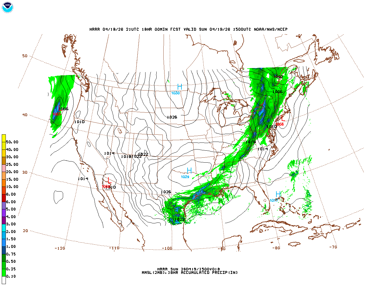 Latest 18 hour total precipitation forecast