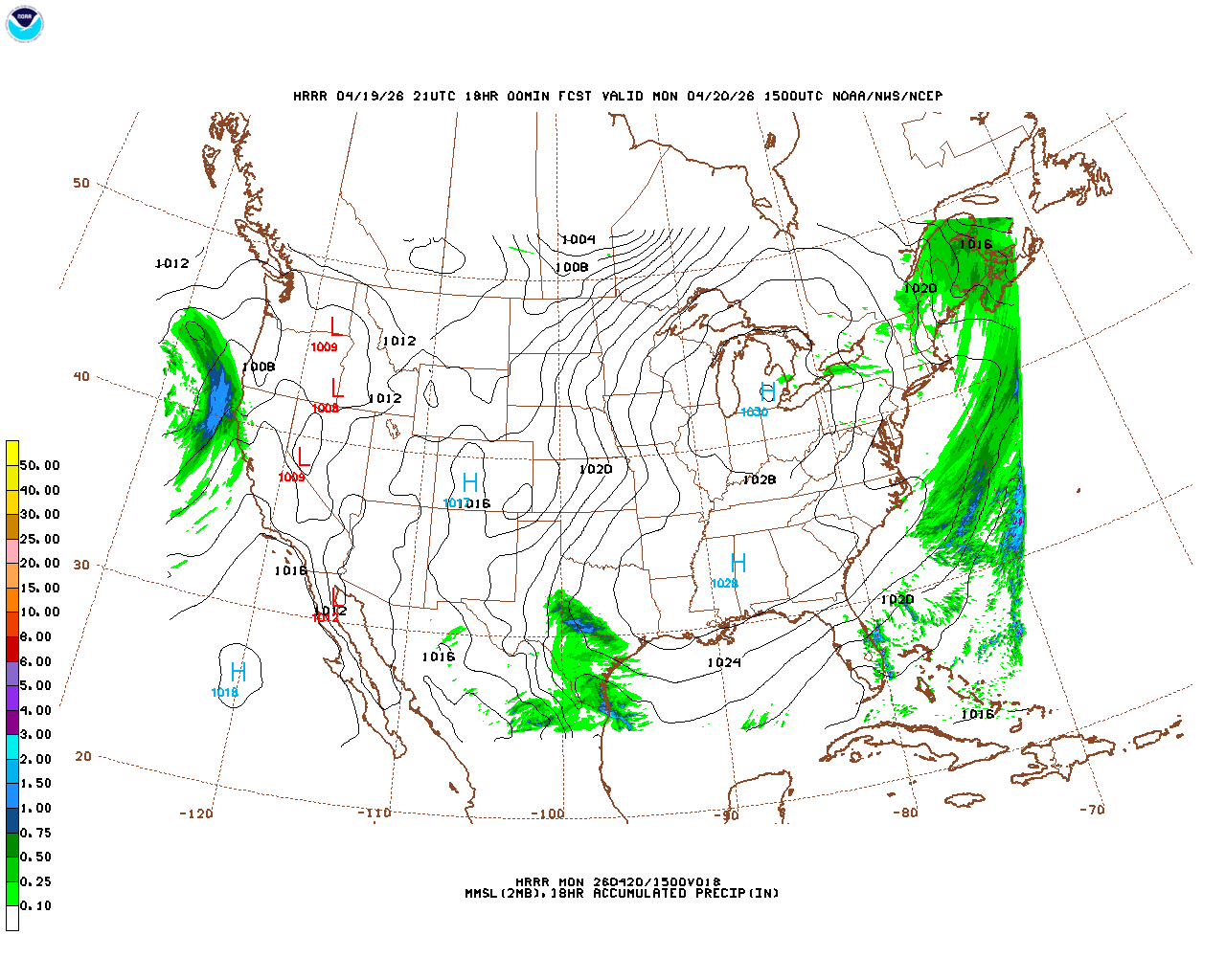 Latest 18 hour total precipitation forecast