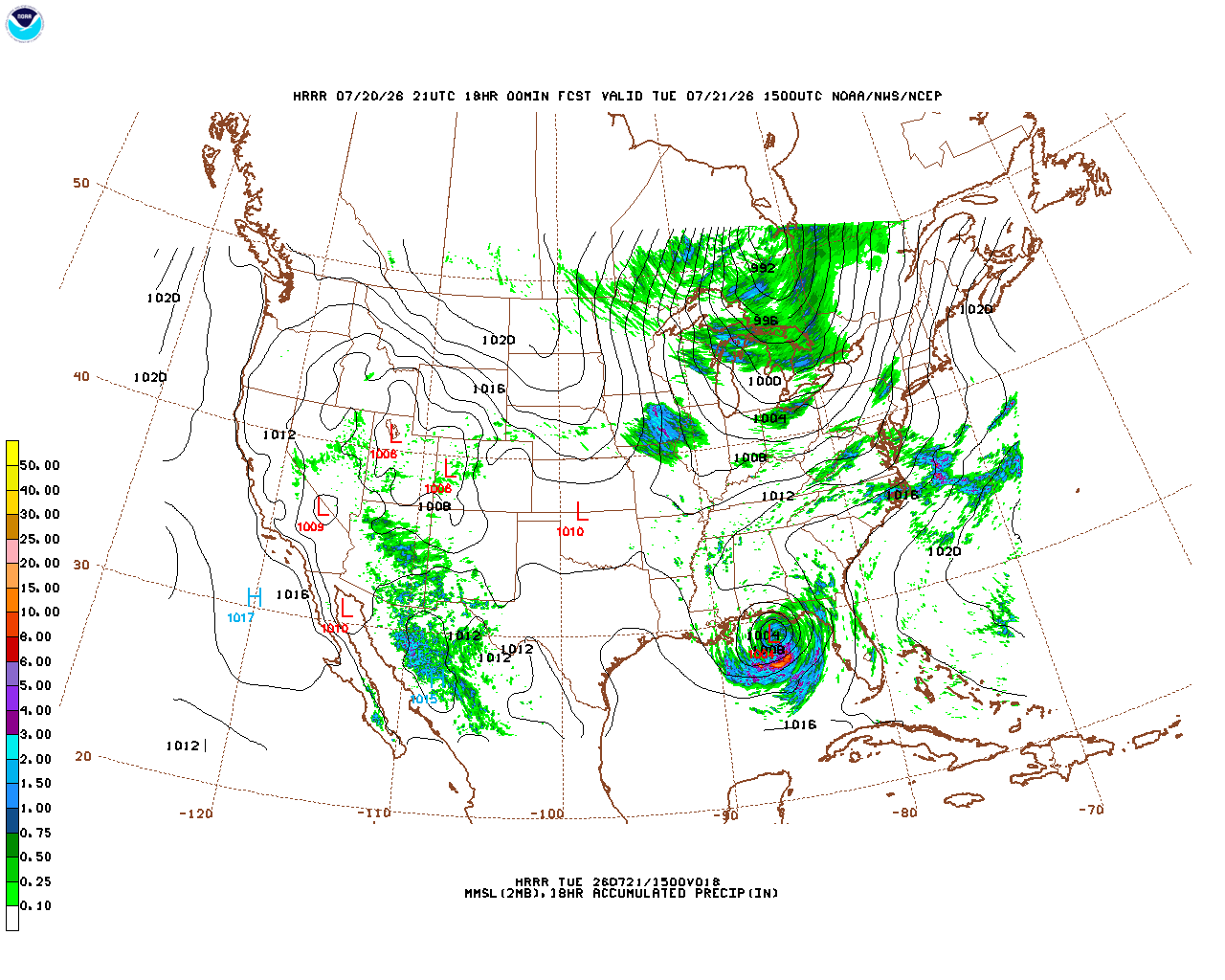 Click to enlarge the hourly precipitation forecast Latest 18 hour total precipitation forecast