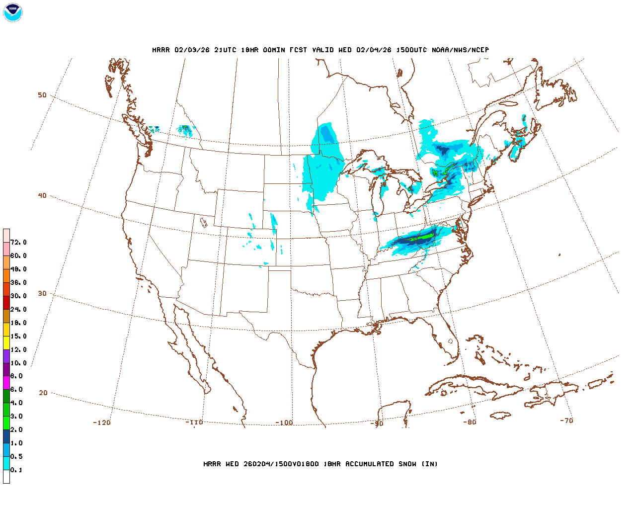 Latest 18 hour total precipitation forecast