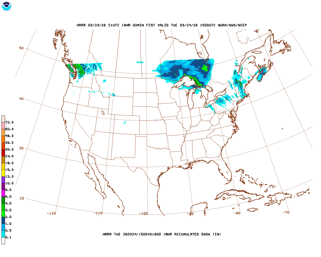Latest 18 hour total precipitation forecast