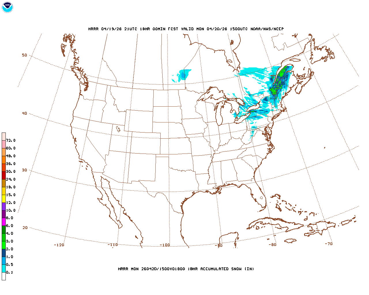 Latest 18 hour total precipitation forecast