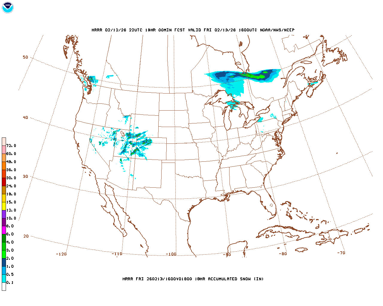 Latest 18 hour total precipitation forecast