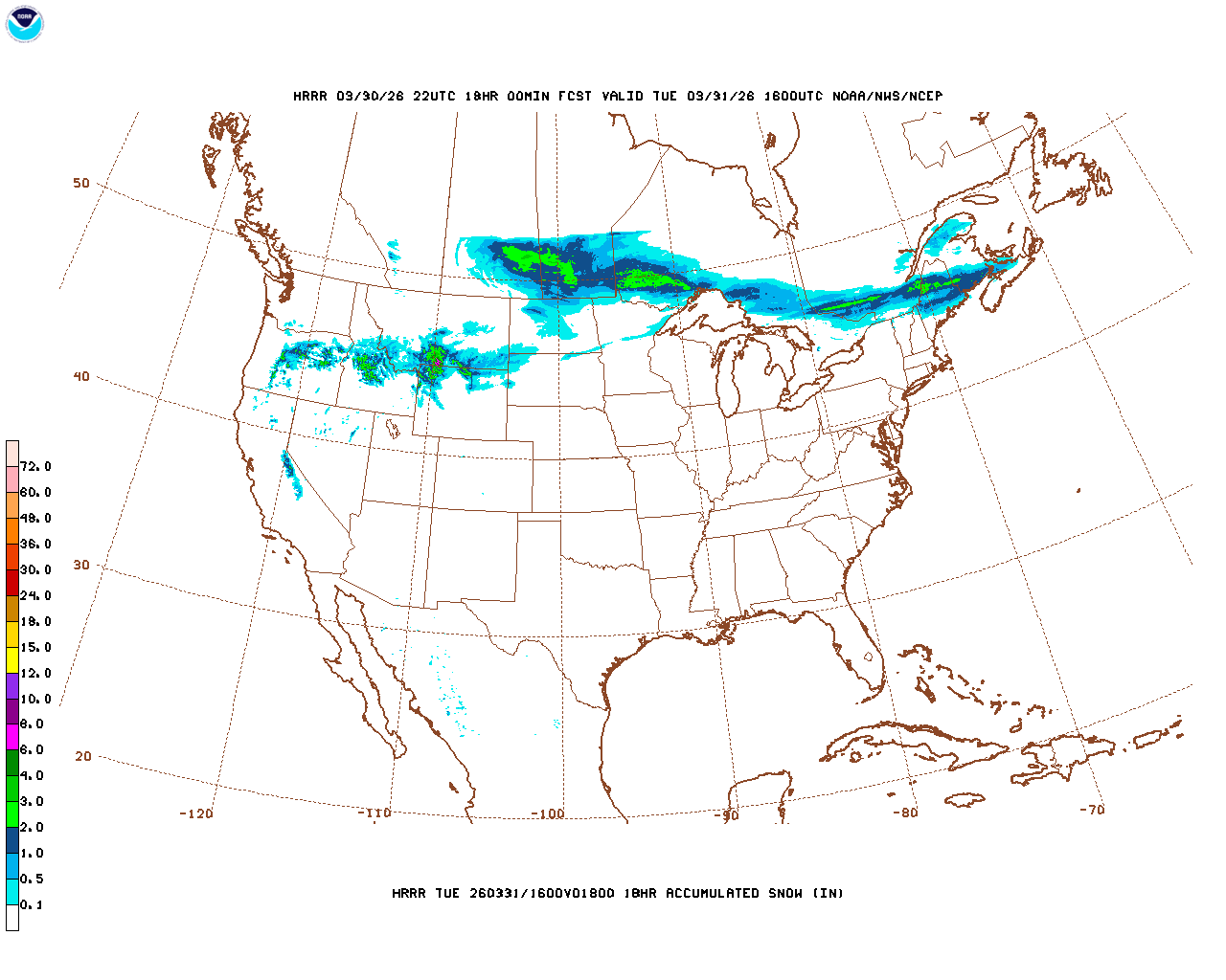 Click to enlarge the hourly snow forecast Latest 18 hour total precipitation forecast
